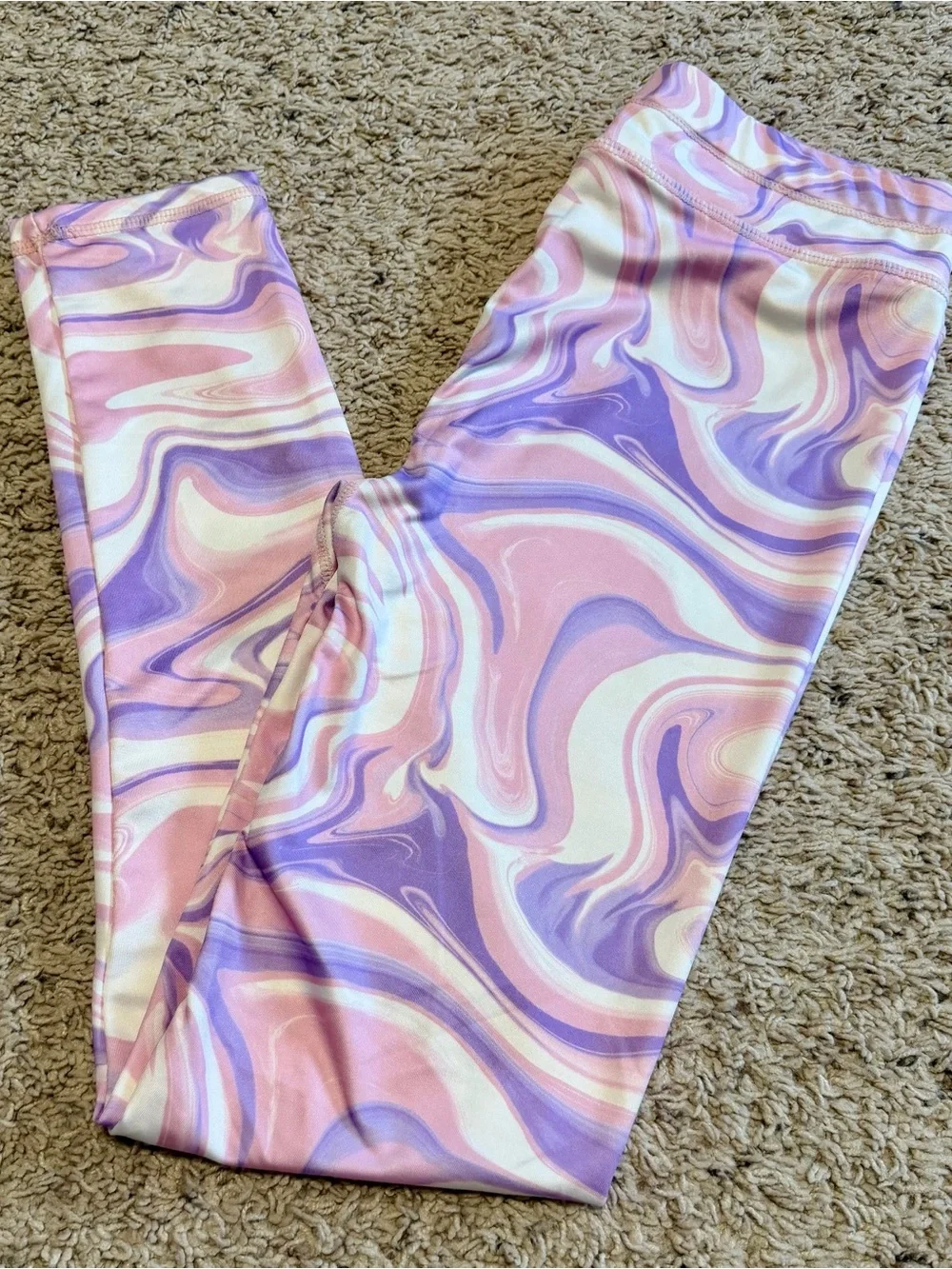 Btween Active Pink, Purple & White Marbled Girls' Leggings